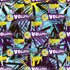 Abstract seamless vector pattern for girls, boys, clothes. Creative volleyball background with dots, geometric figures Funny wallpaper for textile and fabric. Fashion style. Colorful bright