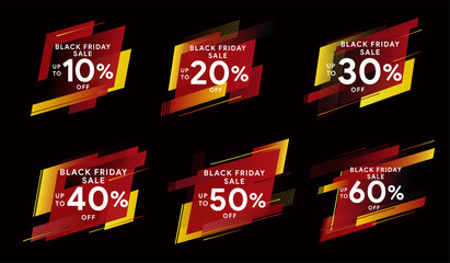 Black friday 2019. Big Sale. Set of banners for web, social networks and advertising. Tags for discounts. Modern dynamic labels. Banners of geometric shapes with sharp corners. Vector illustration.