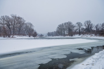 winter landscape with river and trees