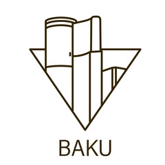 Baku (Azerbaijan) outline icon with caption. Baku City logo, landmark, vector symbol. Baku Flame Towers. Illustration of Baku isolated on white background.
