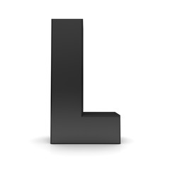 L letter black capital alphabet character sign 3d rendering isolated on white