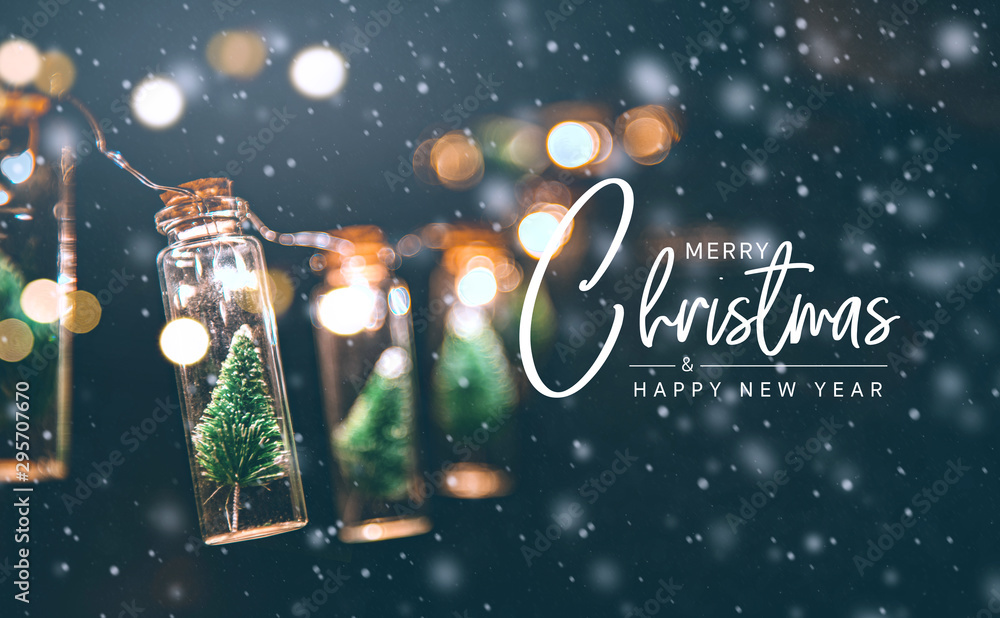 Wall mural merry christmas and happy new year concept, close up, elegant christmas tree in glass jar decoration