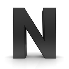 n letter black capital alphabet character sign 3d rendering isolated on white
