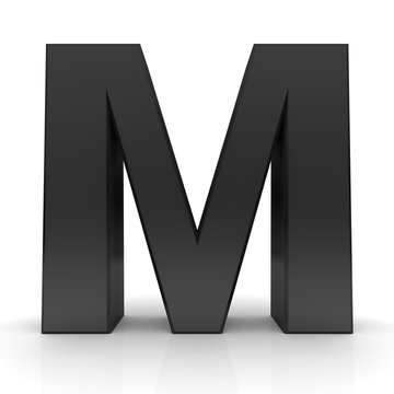 M Letter Black Capital Alphabet Character Sign 3d Rendering Isolated On White