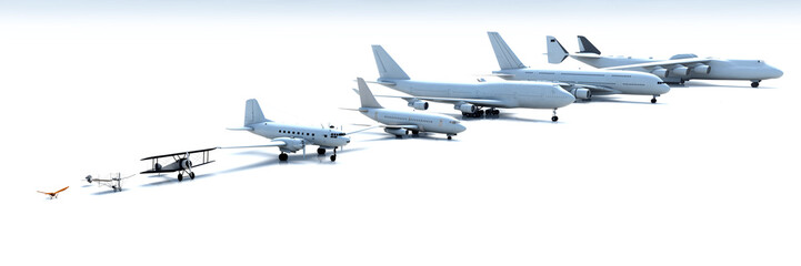 3D illustration of flight evolution - obrazy, fototapety, plakaty