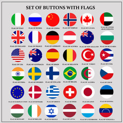 Bright set of banners with flags. Colorful illustration with flags of the world for web design. Illustration with white background.