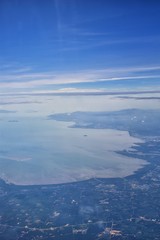 Phuket Thailand aerial drone bird's eye view photo of tropical sea, Indian Ocean, coast with Beautiful island south of Bangkok in the  Andaman Sea, near the Strait of Malacca. Asia. 