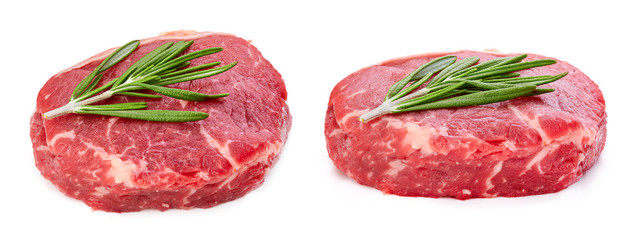 Fresh raw beef steak isolated on white background