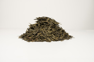 Varieties of tea. Herbal, black, green, puer, earthen tea. All this on a white background.