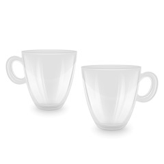 Empty tea cups on white background, empty glasses in realistic style, vector illustration