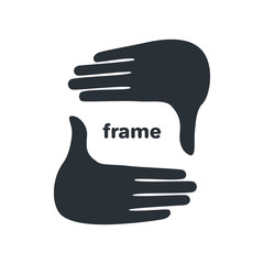 flat vector image on a white background, icon in the form of palms with folded frames, photo and drawing