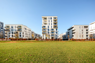 Modern apartment buildings in a green residential area in the city