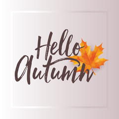 Autumn seasonal sale discount marketing design layout. Hello autumn banner concept. Maple theme design on green gradient background. Vector illustration template.