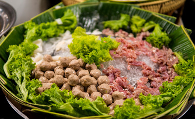 Asian street food at night food market.