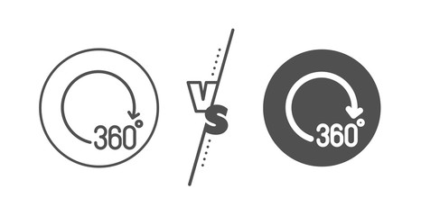 VR simulation sign. Versus concept. 360 degrees line icon. Panoramic view symbol. Line vs classic 360 degrees icon. Vector