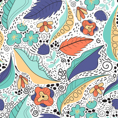 Seamless floral pattern. With hand drawn elements