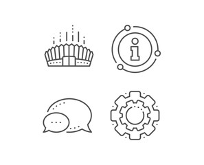 Arena stadium line icon. Chat bubble, info sign elements. Competition building sign. Sport complex symbol. Linear arena stadium outline icon. Information bubble. Vector