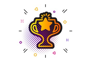 Sport Trophy with Star symbol. Halftone circles pattern. Winner cup icon. Victory achievement or Championship prize sign. Classic flat victory icon. Vector