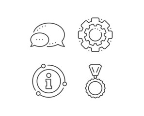 Award Medal line icon. Chat bubble, info sign elements. Winner achievement symbol. Glory or Honor sign. Linear medal outline icon. Information bubble. Vector