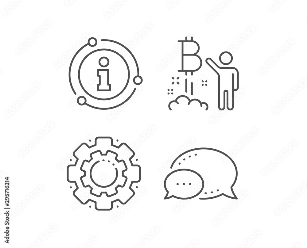 Poster bitcoin line icon. chat bubble, info sign elements. cryptocurrency startup sign. crypto project symb