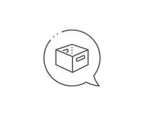 Office box line icon. Chat bubble design. Delivery parcel sign. Cargo package symbol. Outline concept. Thin line office box icon. Vector