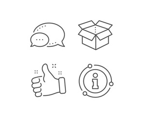 Open box line icon. Chat bubble, info sign elements. Delivery parcel sign. Cargo package symbol. Linear open box outline icon. Information bubble. Vector