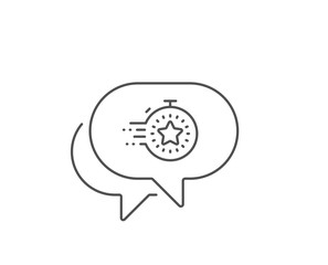 Timer line icon. Chat bubble design. Time management sign. Stopwatch with star symbol. Outline concept. Thin line timer icon. Vector