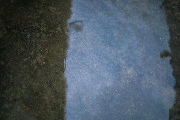 Ground with water in the background, sky reflection on ground water