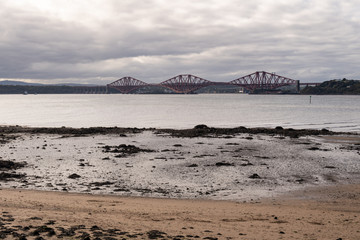 Firth of Forth estuary and the Forth Rail bridge in the morning, Edinburgh, Scotland, UK. Historic Railway Bridge.