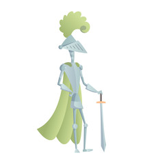 Medieval Knight In Full Armor Flat Illustration. The comic caricature. Funny Cartoon Knight.