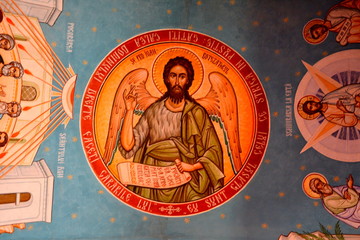 Fototapeta premium Icons inside the romanian orthodox monastery Izvorul Muresului, Harghita, Transylvania