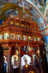 Fototapeta na wymiar Icons inside the romanian orthodox monastery Izvorul Muresului, Harghita, Transylvania