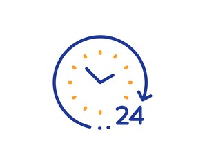 Clock sign. 24 hours time line icon. Watch symbol. Colorful outline concept. Blue and orange thin line 24 hours icon. Vector