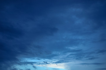 blue sky with cloud, dark blue cloud with white light sky background and midnight evening time