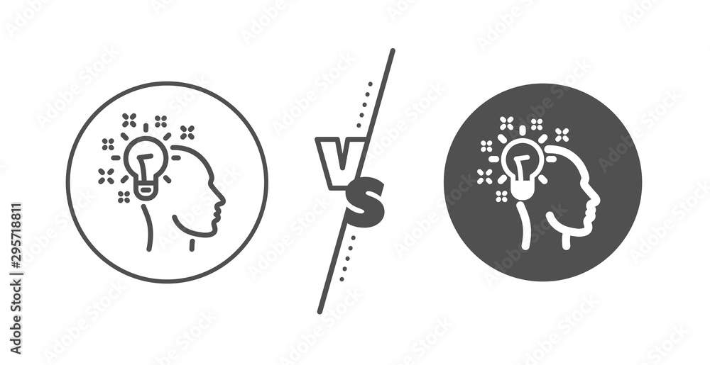 Wall mural human head with light bulb sign. versus concept. idea line icon. inspiration symbol. line vs classic