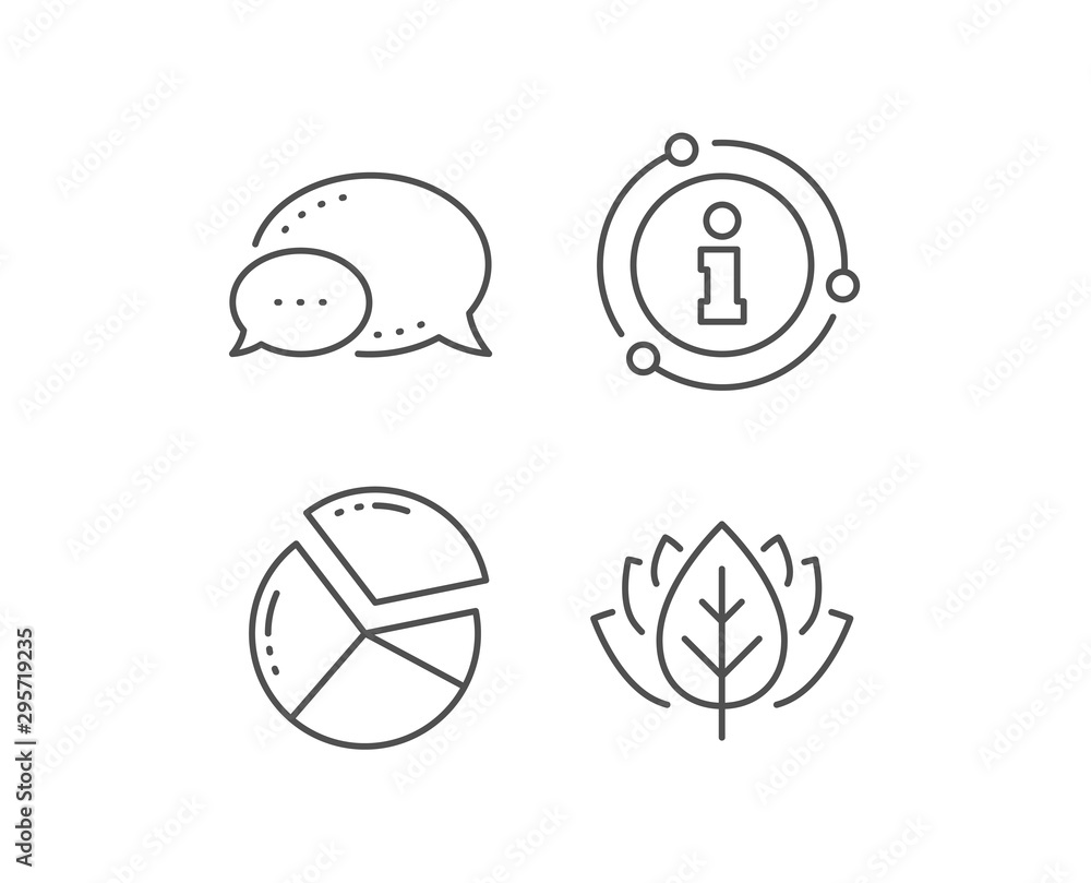 Poster pie chart line icon. chat bubble, info sign elements. presentation graph sign. market analytics symb