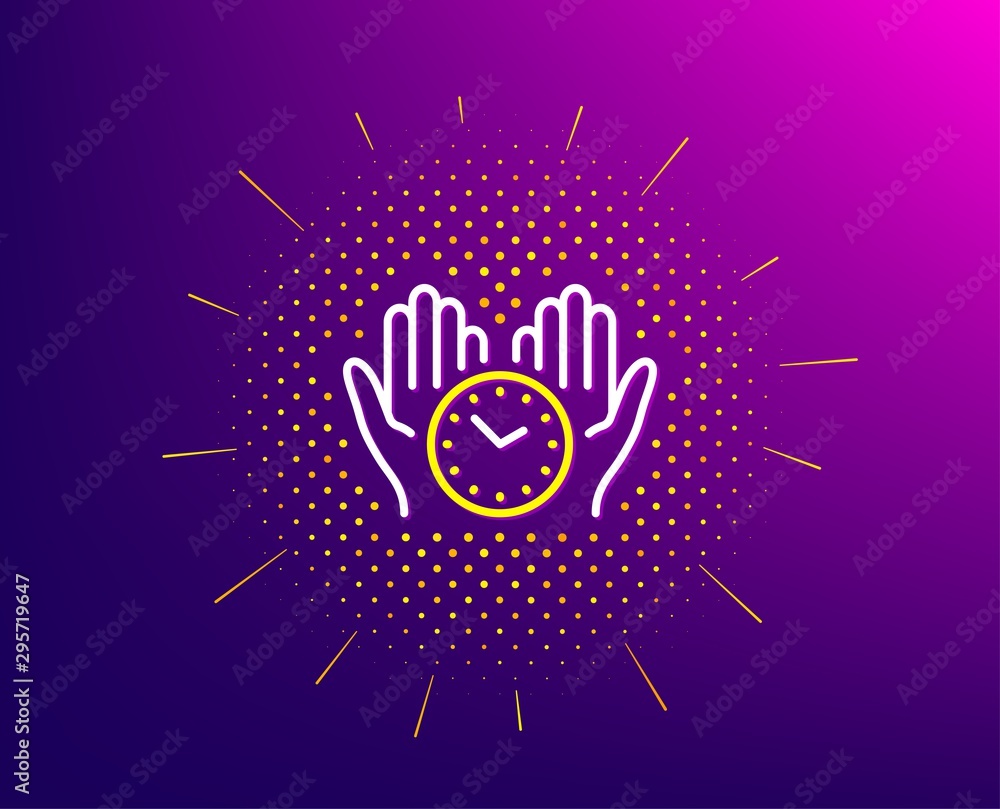 Poster safe time line icon. halftone pattern. clock sign. hold watch symbol. gradient background. safe time
