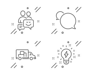 Communication, Truck transport and Messenger line icons set. Inspiration sign. Business messages, Delivery, Speech bubble. Creativity. Technology set. Line communication outline icon. Vector