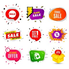 Final Sale. Banner badge, flash sale bubble. Special offer price sign. Advertising Discounts symbol. Last minute offer. Sticker badge, comic bubble. Discounts box. Vector