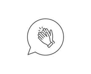 Clapping hands line icon. Chat bubble design. Clap sign. Victory gesture symbol. Outline concept. Thin line clapping hands icon. Vector