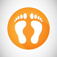 Human foot barefoot sole imprint icon orange button