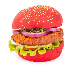Vegan hamburger with red bread