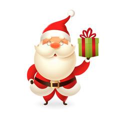 Santa Claus with gift box - vector illustration isolated on transparent background