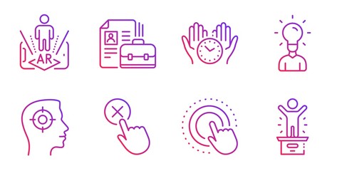 Education, Augmented reality and Vacancy line icons set. Reject click, Recruitment and Safe time signs. Click hand, Winner podium symbols. Human idea, Phone simulation. People set. Vector