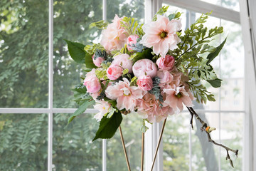 Luxury floral arrangement of pink and white flowers.