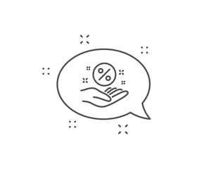 Loan percent line icon. Chat bubble design. Discount sign. Credit percentage symbol. Outline concept. Thin line loan percent icon. Vector