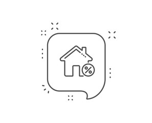 Loan house percent line icon. Chat bubble design. Discount sign. Credit percentage symbol. Outline concept. Thin line loan house icon. Vector