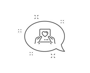 Valentines day mail line icon. Chat bubble design. Love letter symbol. Heart sign. Outline concept. Thin line love mail icon. Vector