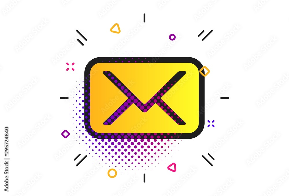 Poster mail icon. halftone dots pattern. envelope symbol. message sign. mail navigation button. classic fla