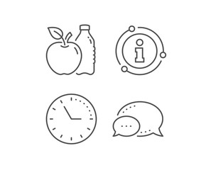 Apple line icon. Chat bubble, info sign elements. Fruit, water bottle sign. Natural food symbol. Linear apple outline icon. Information bubble. Vector